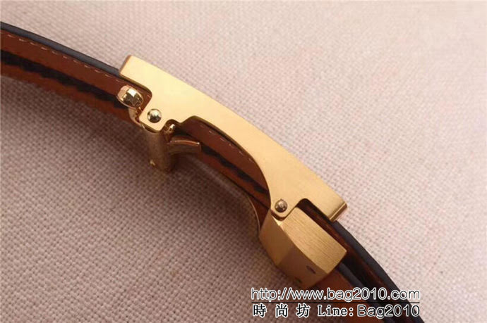 路易威登LV 雙面原版進口小牛皮16精鋼L格子扣 男士皮帶  xfp1234